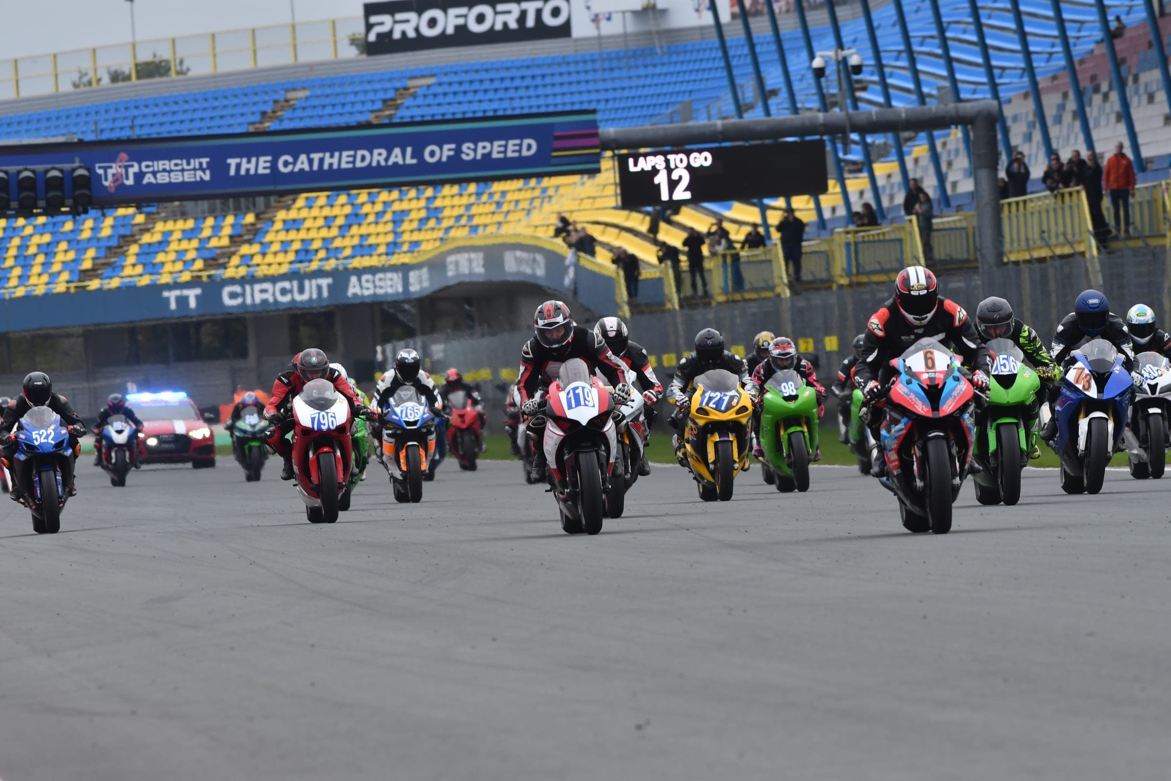 Motorcycle cornering at speed on a race circuit